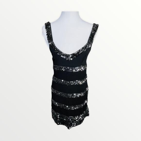 French Connection Black Fully Lined Buzzy Beaded Spaghetti Night Out Dress. NWT - Picture 3 of 10